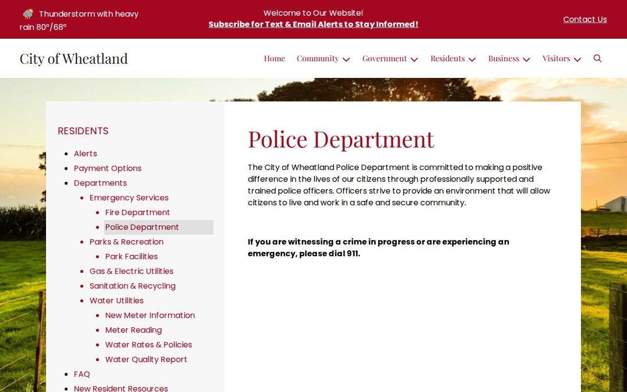 Wheatland Police Department page for arrest-record routing
